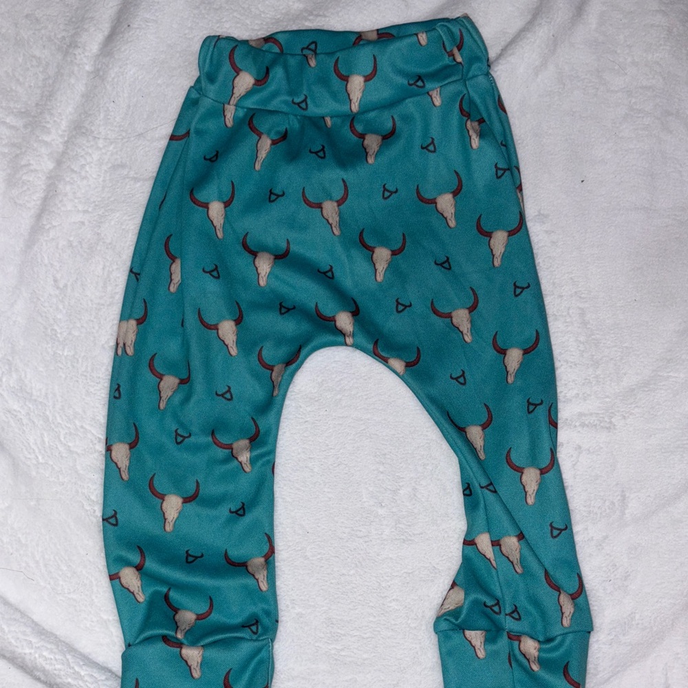 Teal Bull Print Leggings kids size 6-12m